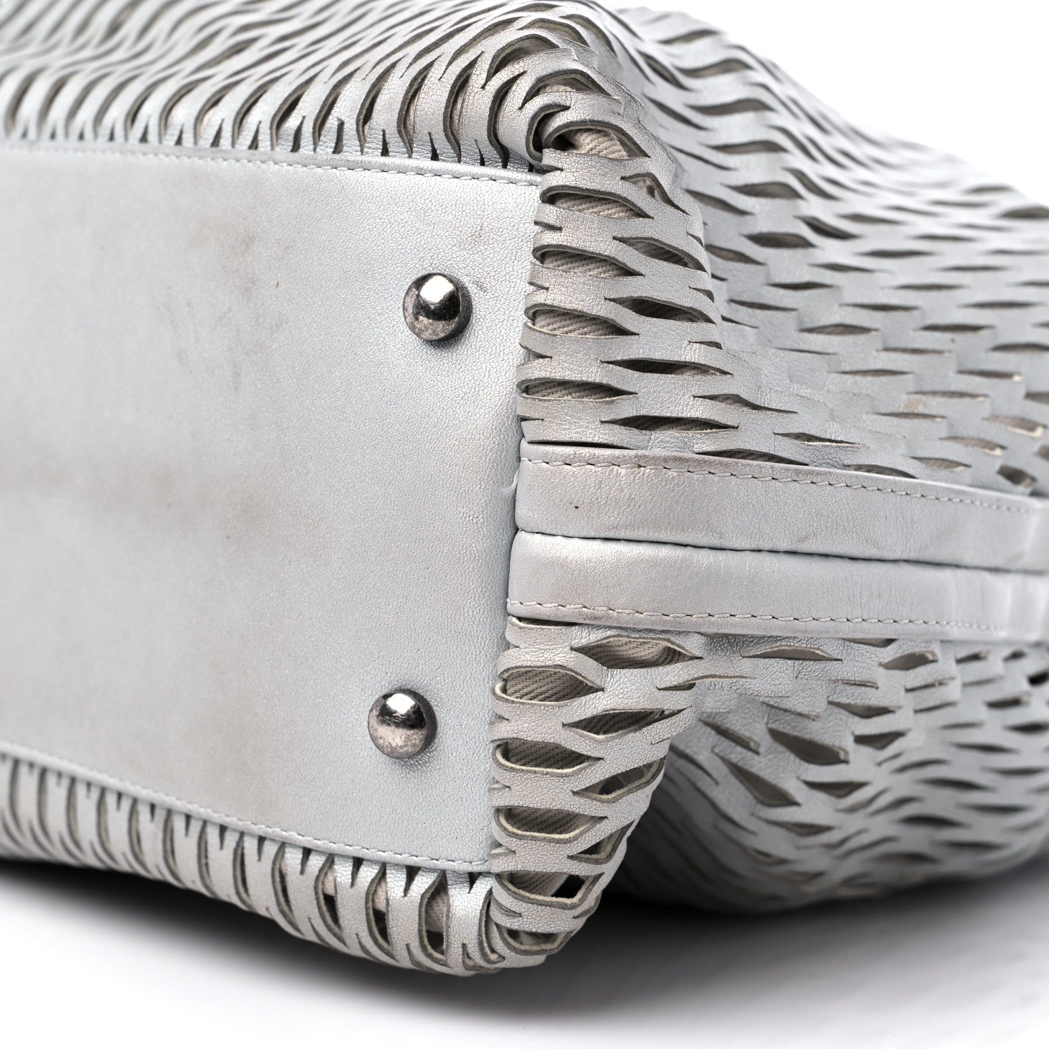 Chanel Calfskin Laser Cut Perforated CC Tote Silver 9 of 16