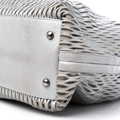 Chanel Calfskin Laser Cut Perforated CC Tote Silver 9 of 16