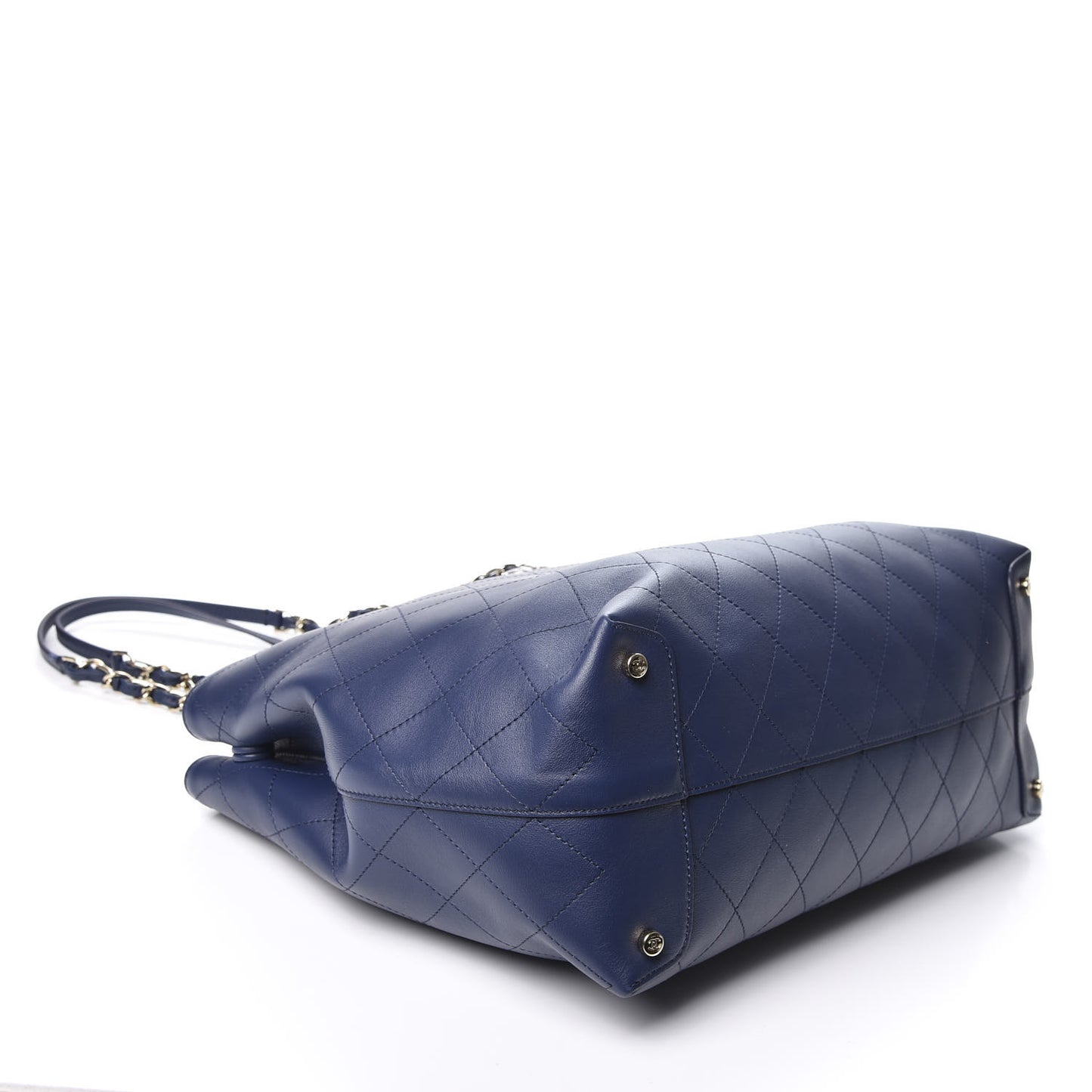 Calfskin Stitched Large Shopping Bag Navy Blue
