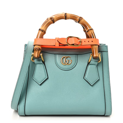 Gucci Textured Dollar Calfskin Web Mini Diana Tote Bag Dusty Azure Deep Orange 1 of 10