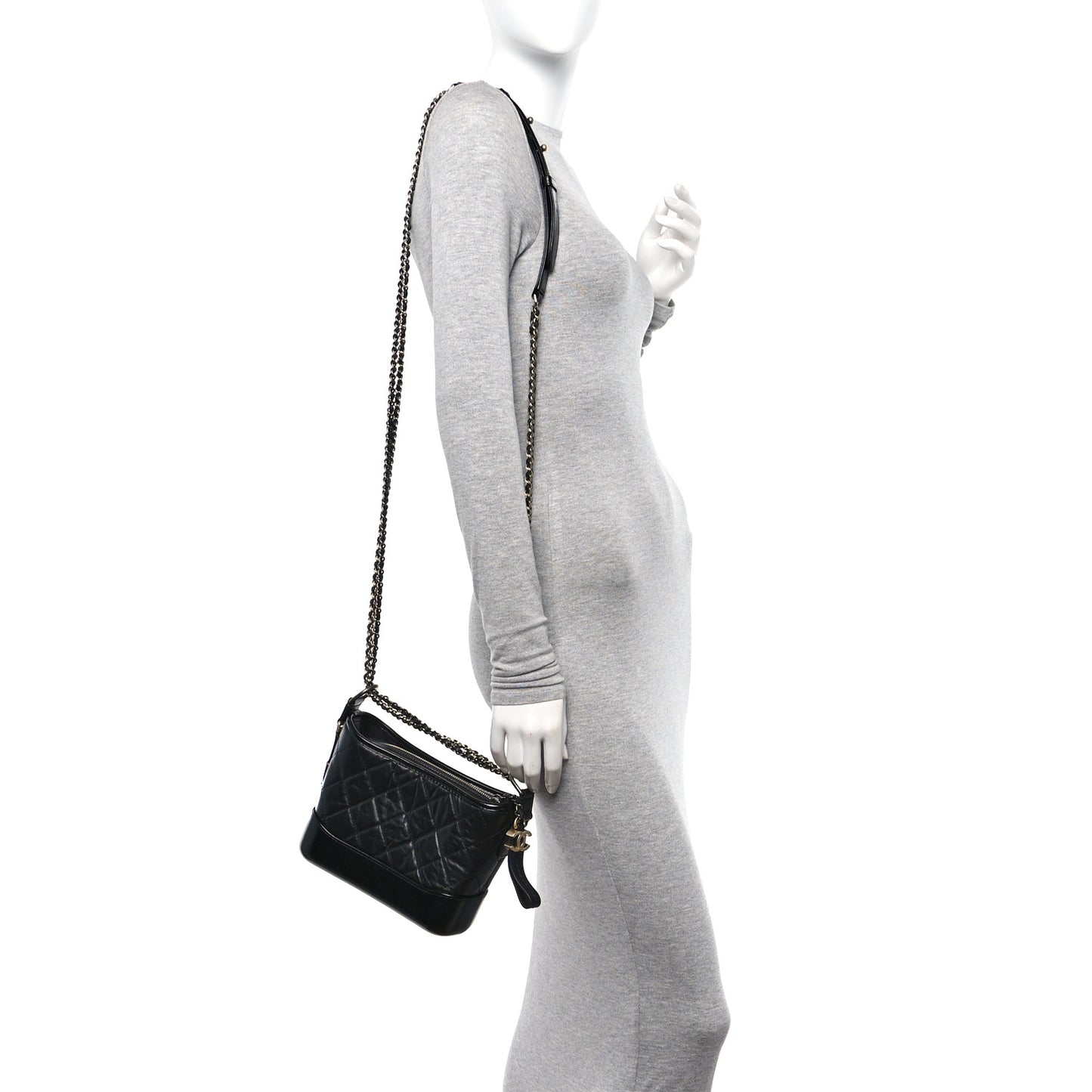 Aged Calfskin Quilted Small Gabrielle Hobo Black