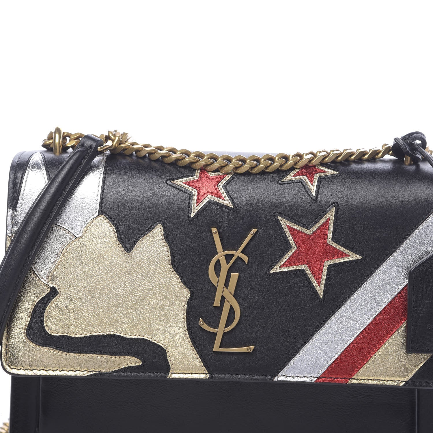 Saint Laurent Calfskin Rock Star Patchwork Medium Monogram Sunset Black 10 of 10