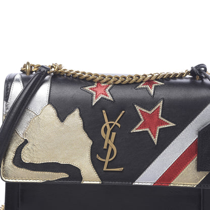 Saint Laurent Calfskin Rock Star Patchwork Medium Monogram Sunset Black 10 of 10