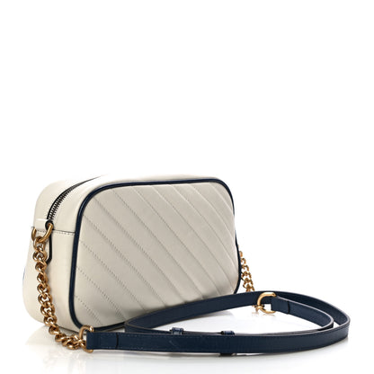 Gucci Vintage Effect Calfskin Matelasse Diagonal Small Torchon GG Marmont Chain Shoulder Bag Mystic White Blue Agata 3 of 13