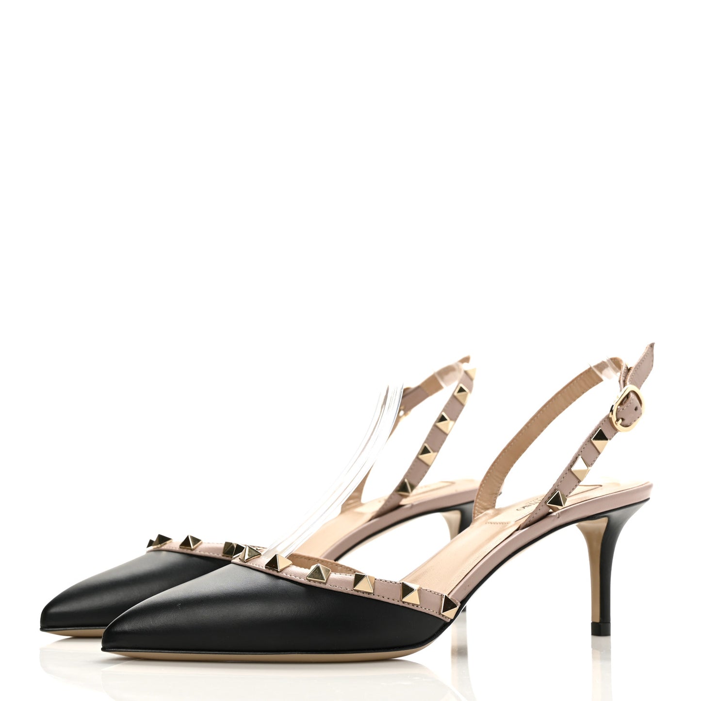 Calfskin Nappa Rockstud Slingback 60mm Pumps 36.5 Black Poudre