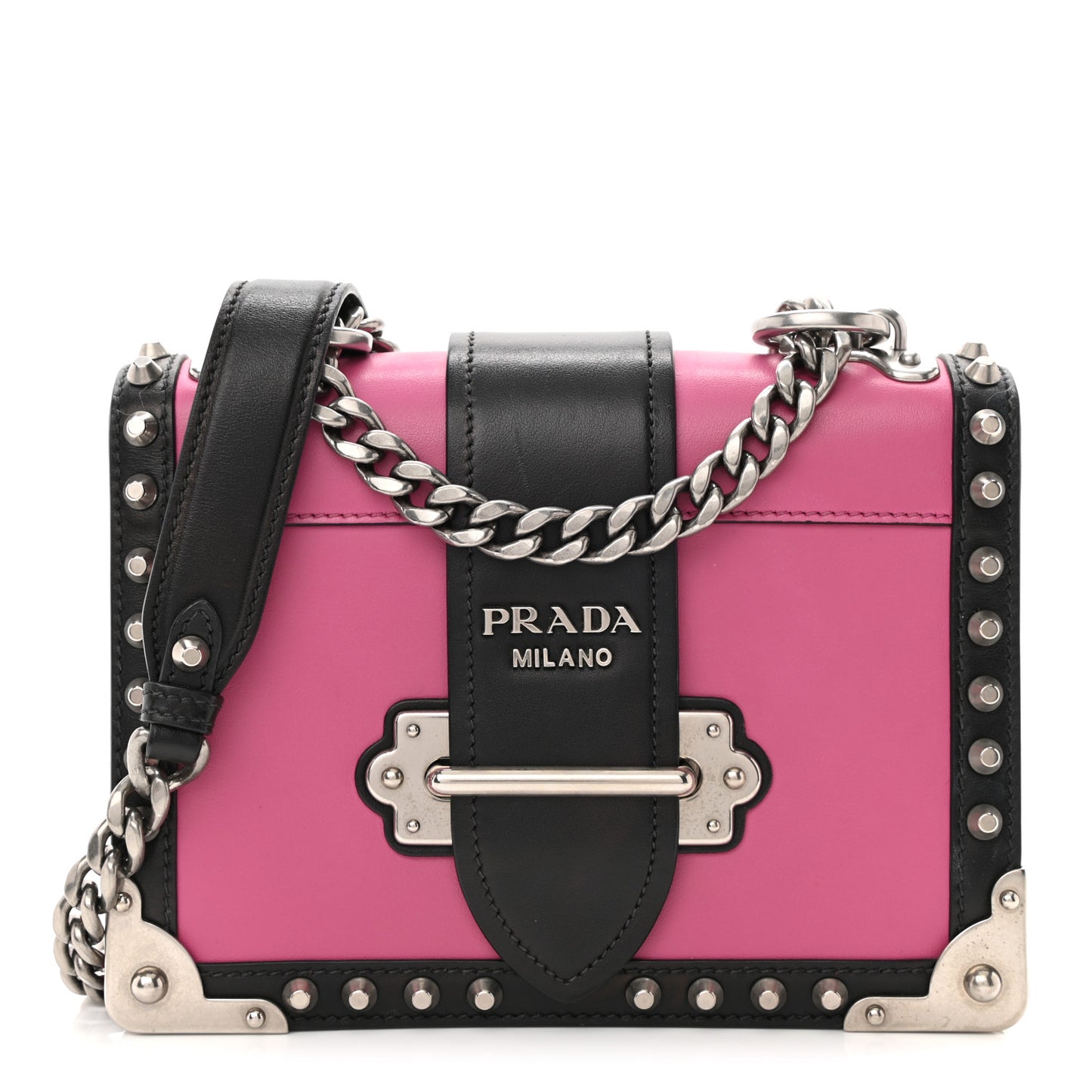 City Calf Saffiano Studded Cahier Bag Fuxia Black