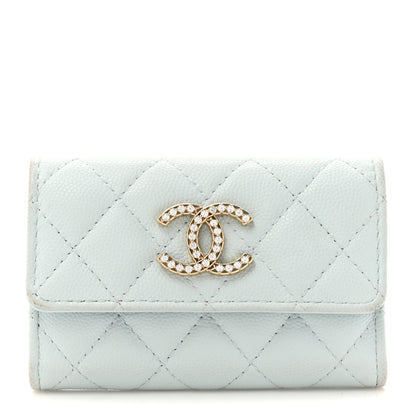 Chanel Shiny Caviar Quilted Crystal CC Flap Card Holder Light Blue 1 of 10
