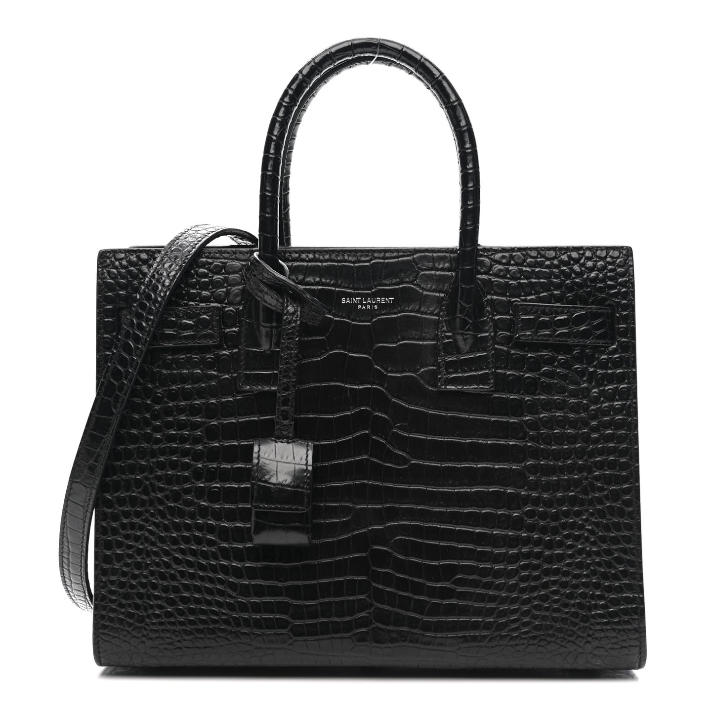 Calfskin Crocodile Embossed Baby Sac De Jour Black