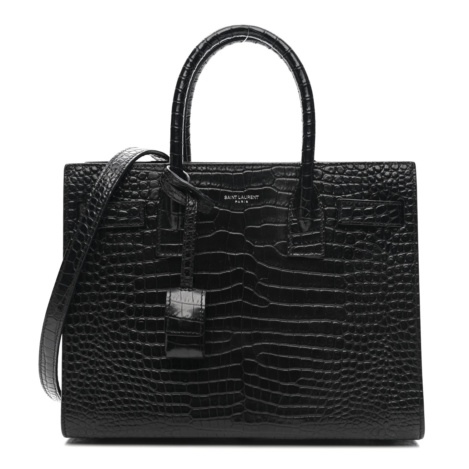 Saint Laurent Calfskin Crocodile Embossed Baby Sac De Jour Black 1 of 15