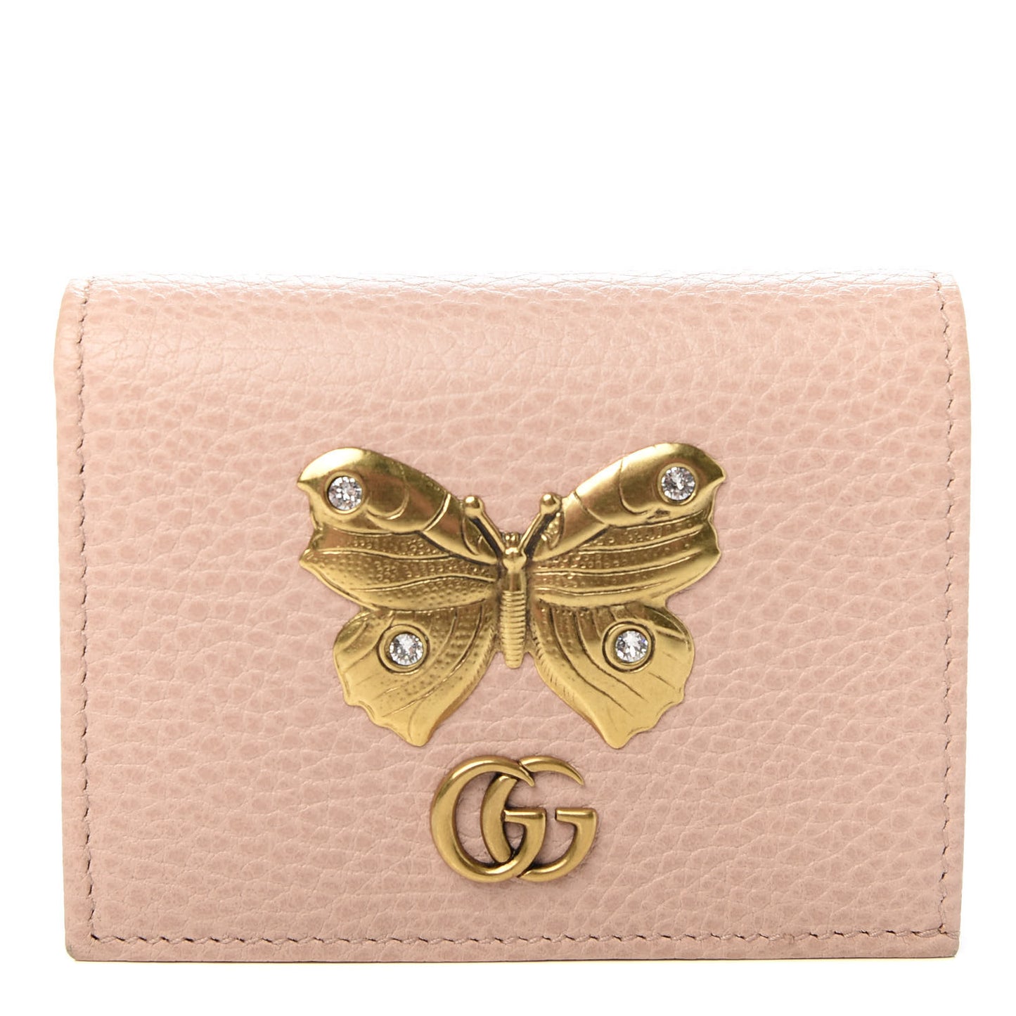 Pebbled Calfskin Butterfly Card Case Perfect Pink