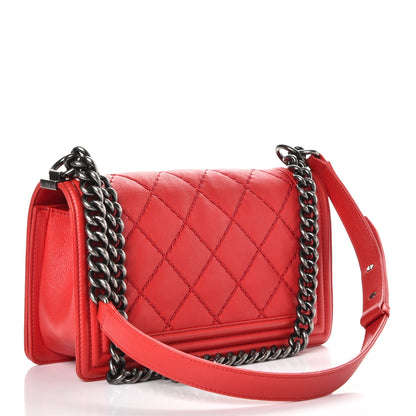 Chanel Calfskin Quilted Double Stitch Medium Boy Flap Red 4 of 9