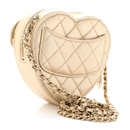 Chanel Metallic Lambskin Quilted CC In Love Heart Clutch With Chain Gold 3 of 11