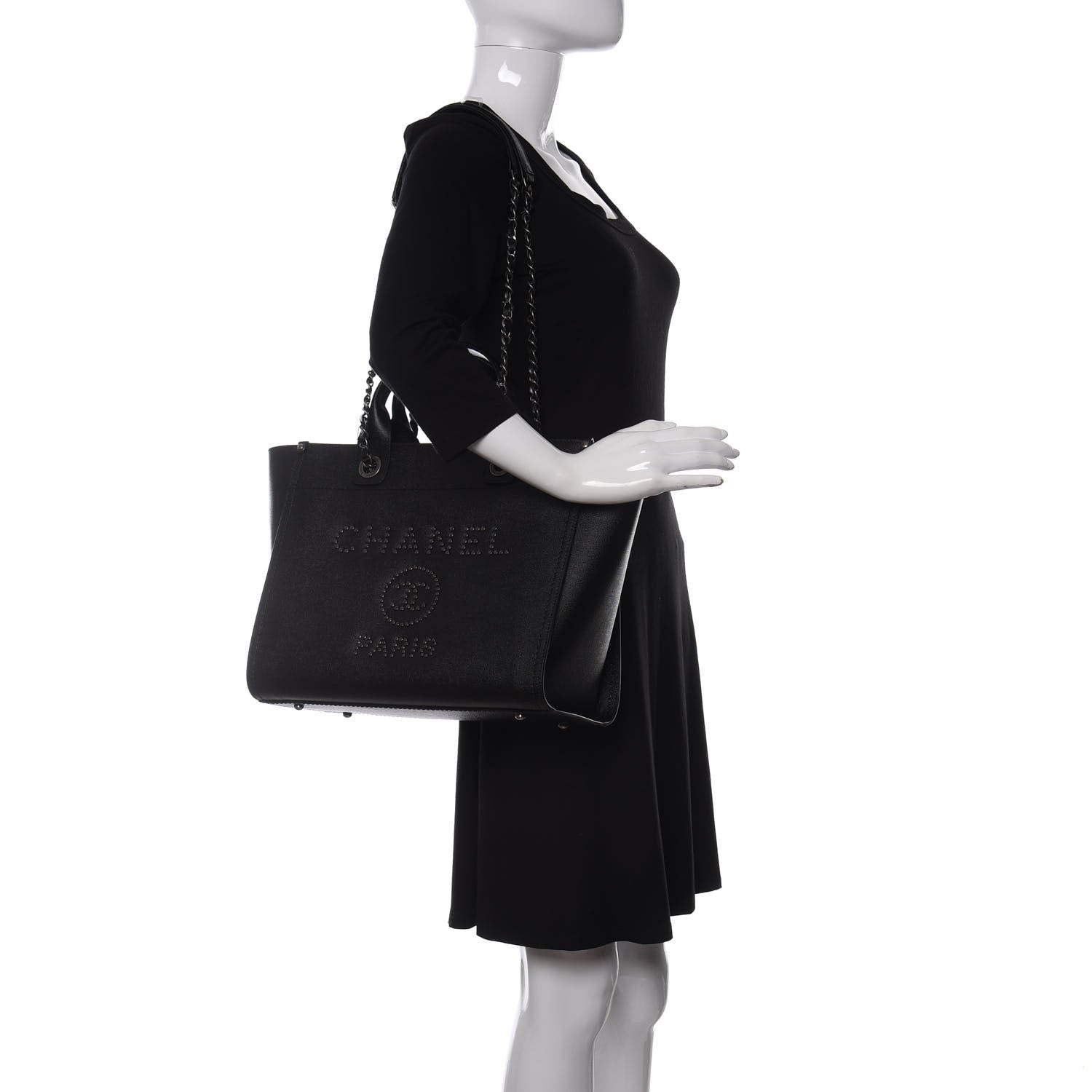 Chanel Caviar Small Studded Deauville Tote Black 2 of 10