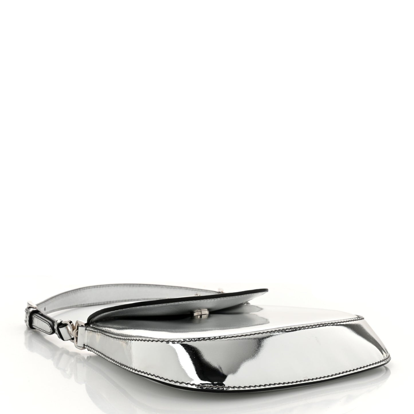 Spazzolato Mini Cleo Flap Adjustable Strap Shoulder Bag Argento