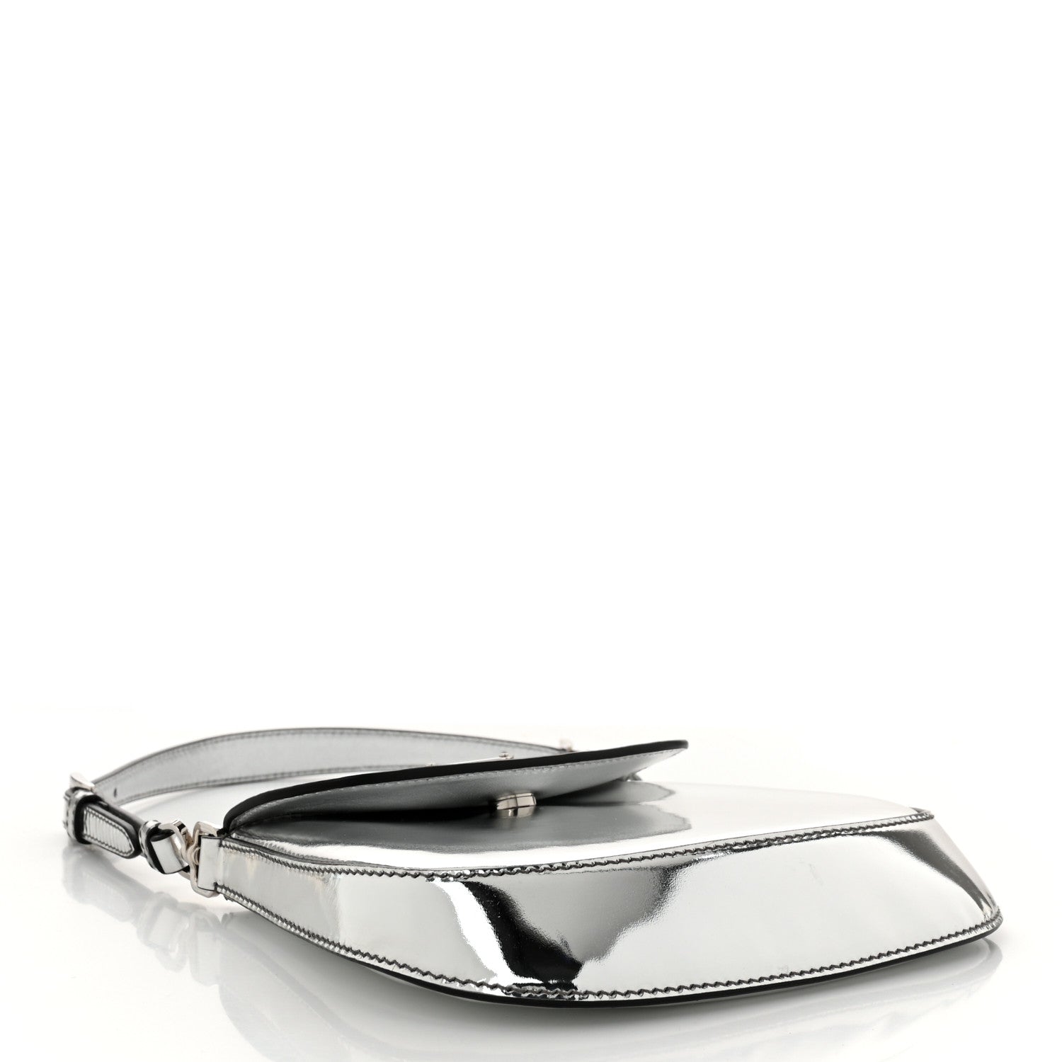 Prada Spazzolato Mini Cleo Flap Adjustable Strap Shoulder Bag Silver 4 of 10