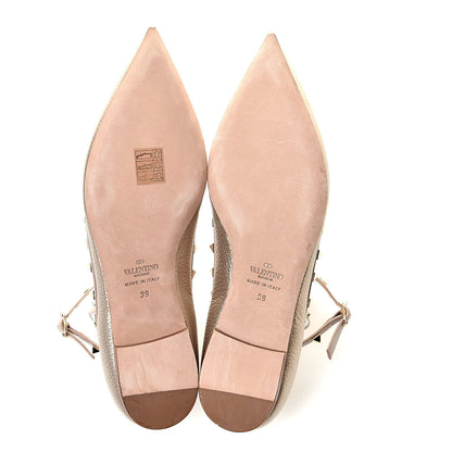 Valentino Garavani Metallic Pebbled Calfskin Rockstud Cage Ballerina Flats 39 Sasso Poudre 5 of 10
