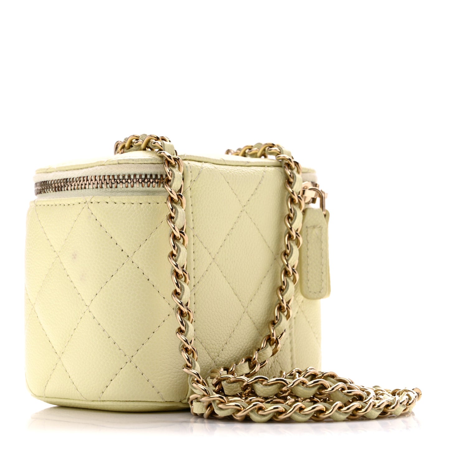 Caviar Quilted Mini Vanity Case With Chain Light Yellow