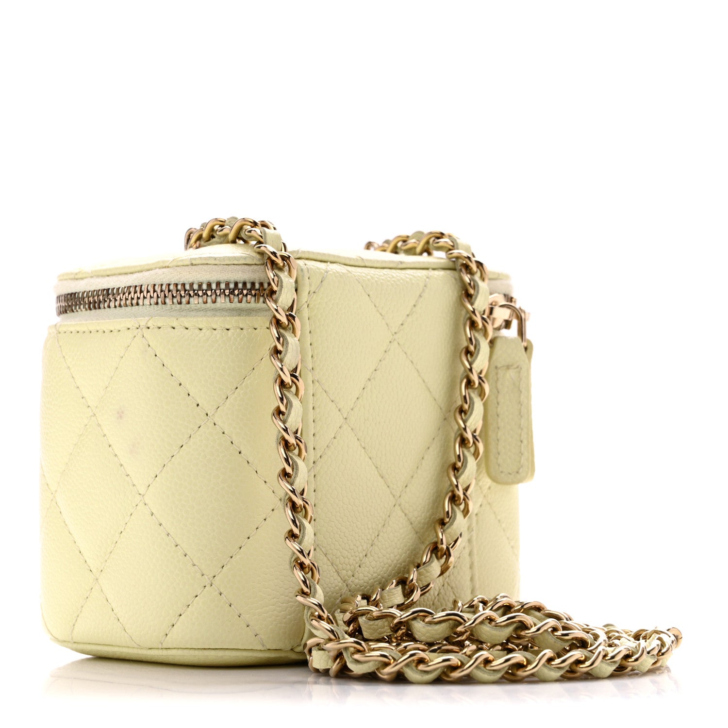 Chanel Caviar Quilted Mini Vanity Case With Chain Light Yellow 3 of 13