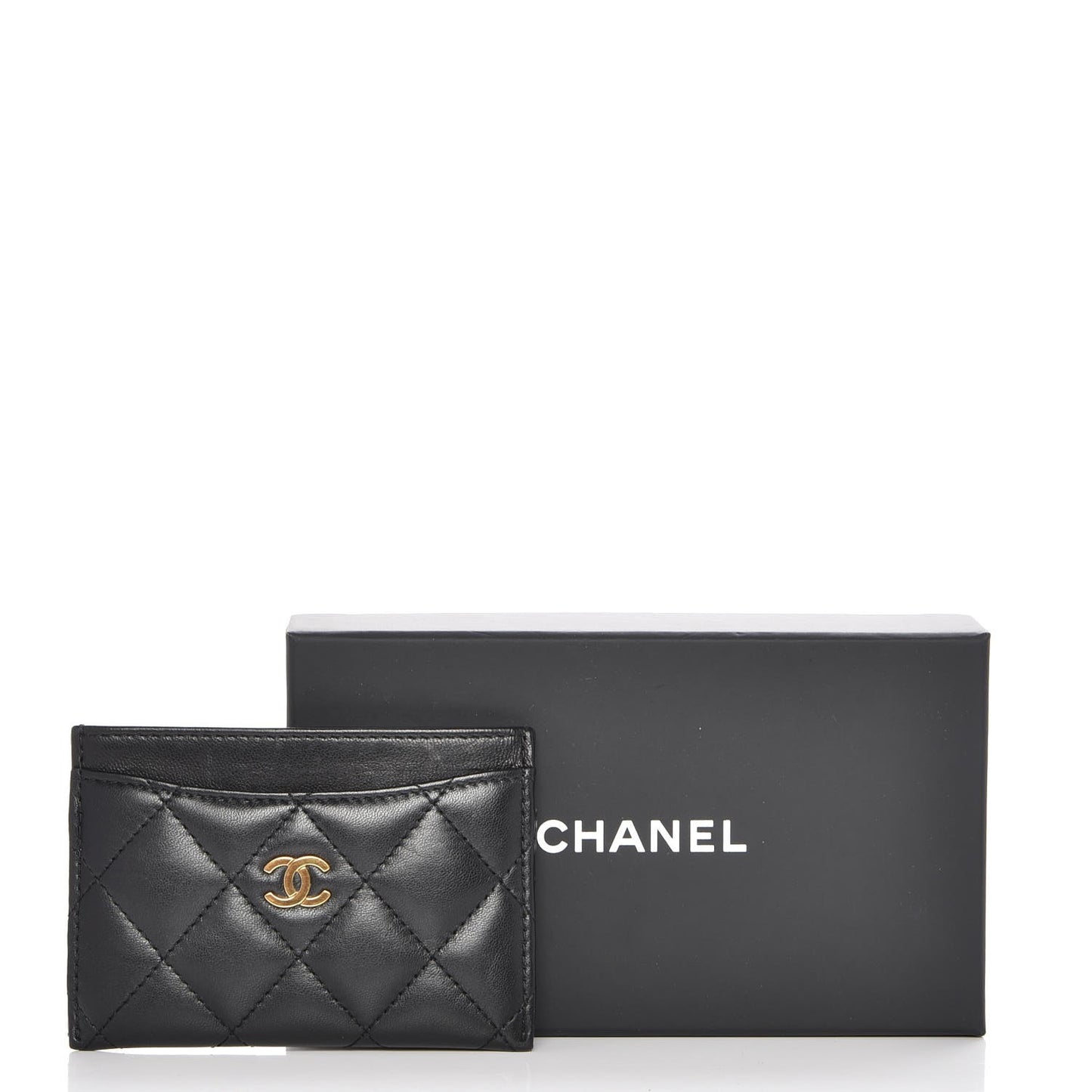 Lambskin Quilted Card Holder Black