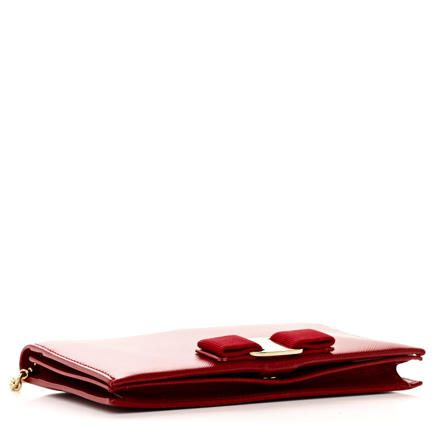 Salvatore Ferragamo Hammered Calfskin Vara Bow Chain Wallet Red 4 of 13