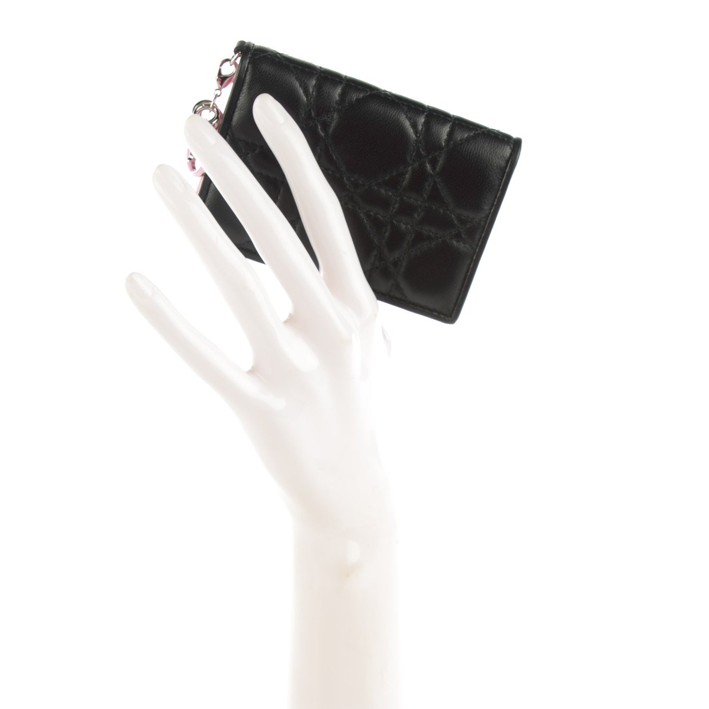Lambskin Cannage Bi-Color Small Lady Dior Flap Card Holder Black Pink