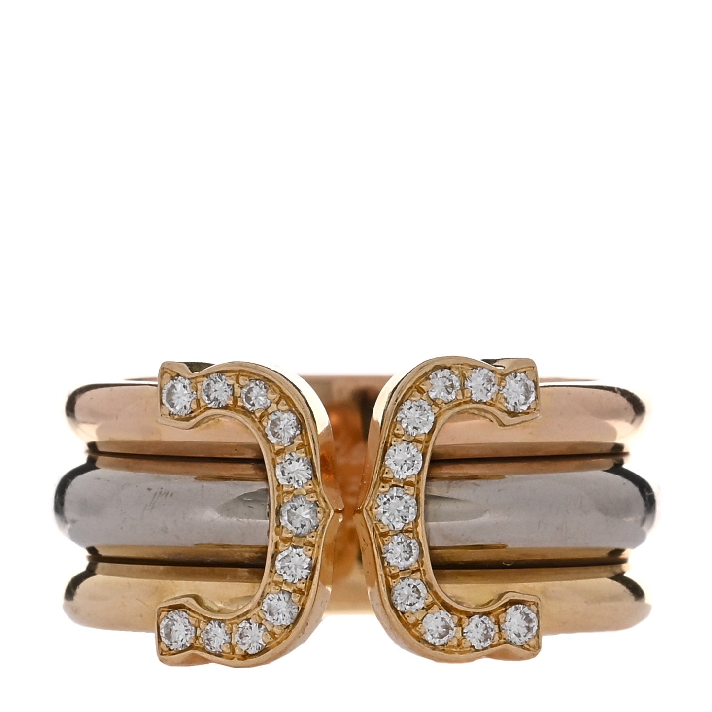 18K Pink Yellow White Gold Diamond 11mm C De Cartier Ring 53 6.25