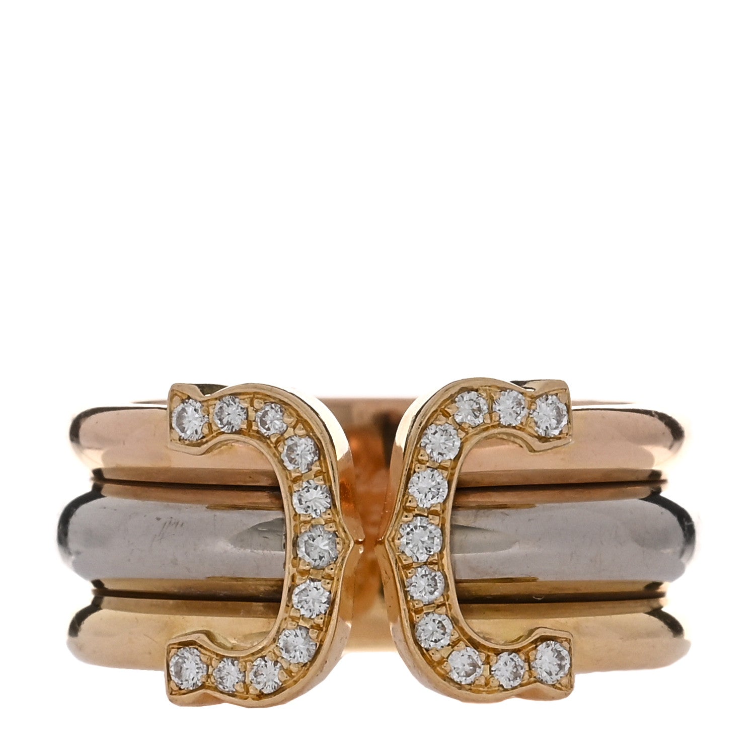 Cartier 18K Pink Yellow White Gold Diamond 11mm C De Cartier Ring 53 6.25 1 of 5