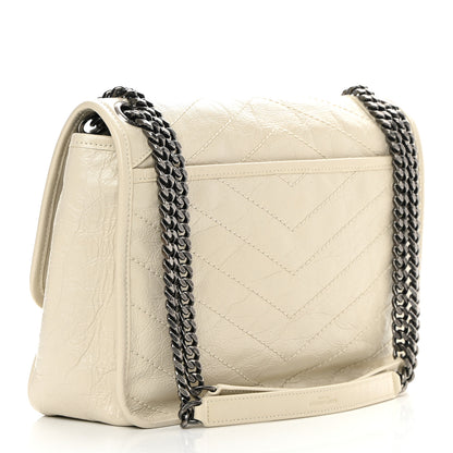 Saint Laurent Crinkled Calfskin Matelasse Monogram Medium Niki Chain Satchel Ivory 3 of 12