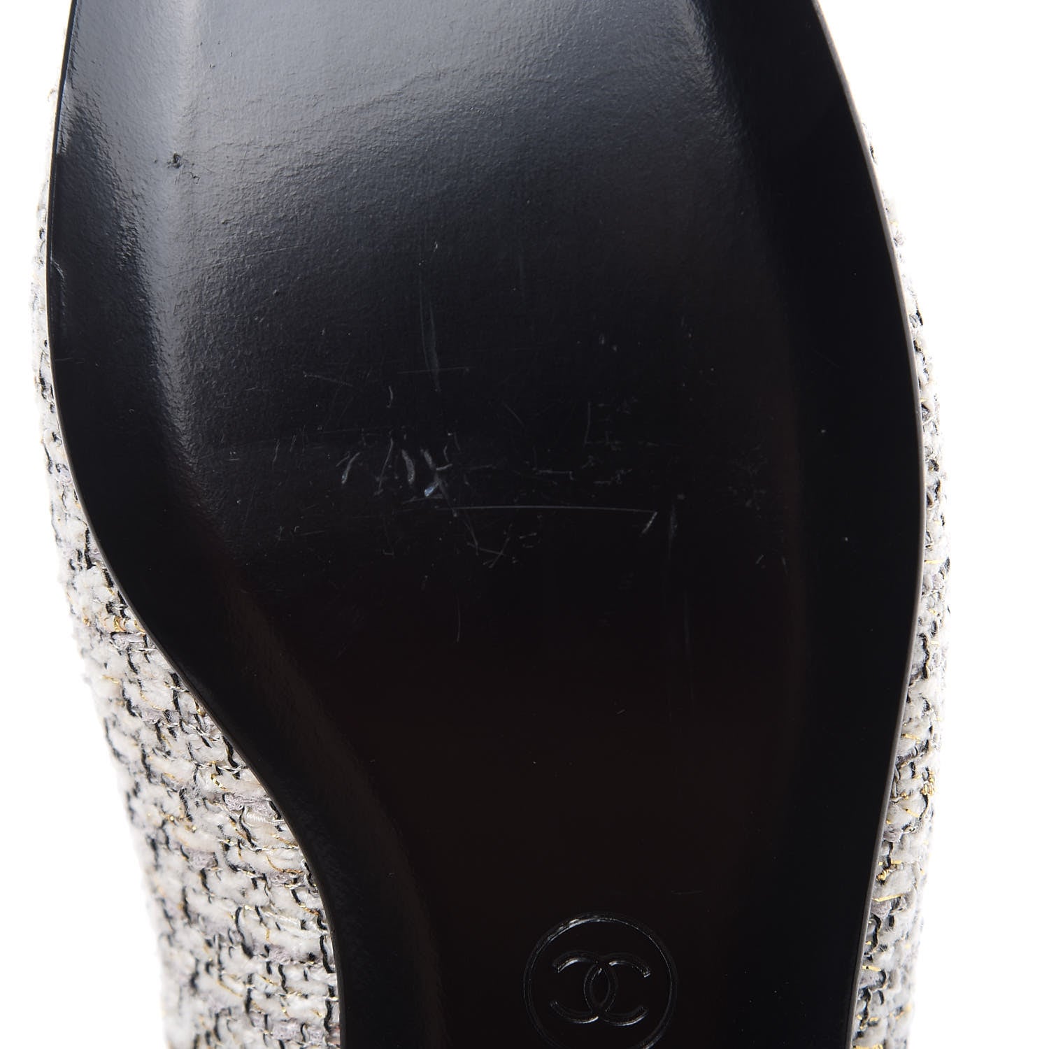 Chanel Tweed Patent Cap Toe Loafers 40 Ecru Black Gold 8 of 12