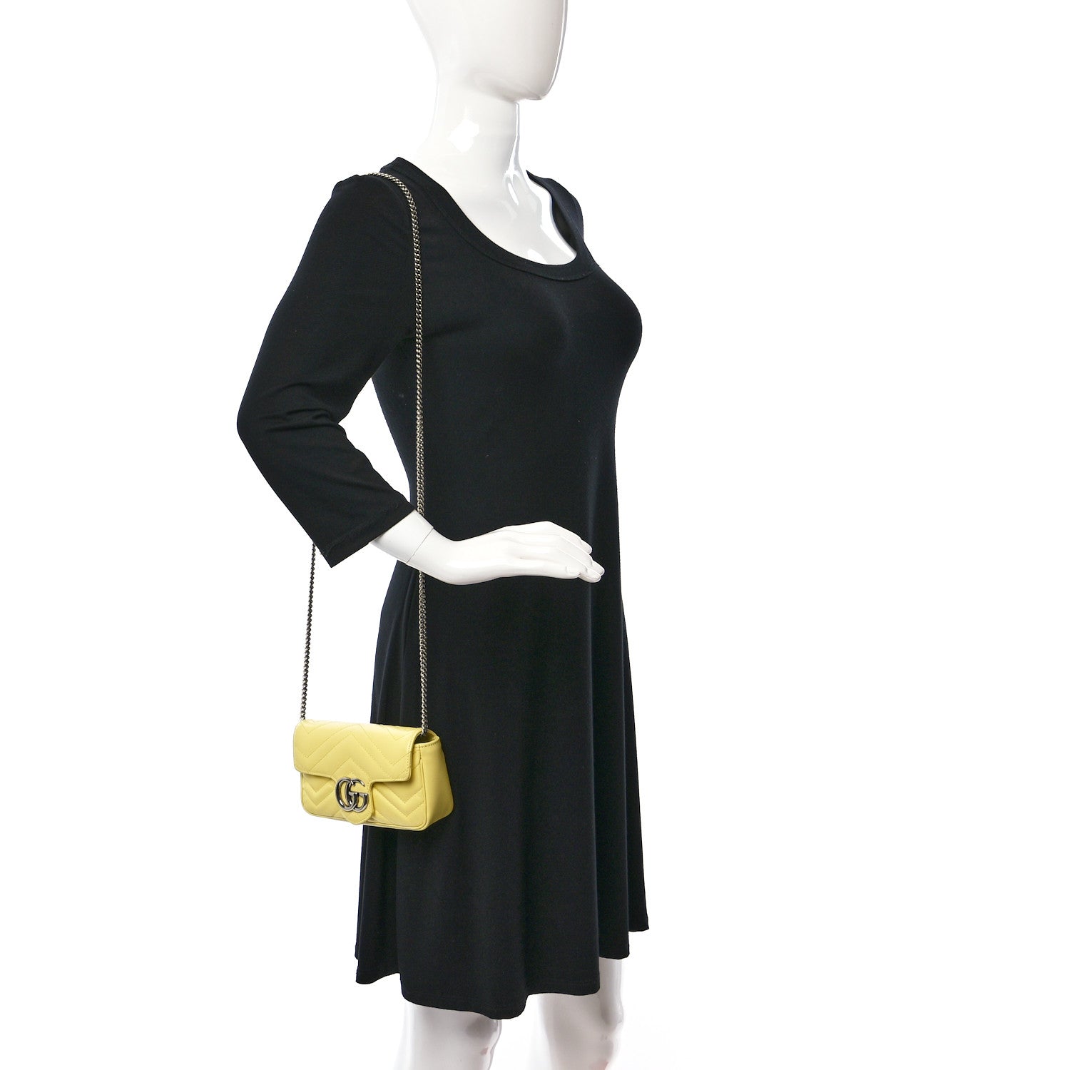 Gucci Calfskin Matelasse Super Mini GG Marmont Shoulder Bag Banana 2 of 9