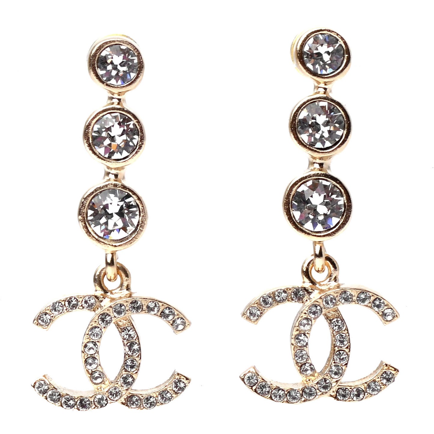 Crystal CC Drop Earrings Gold