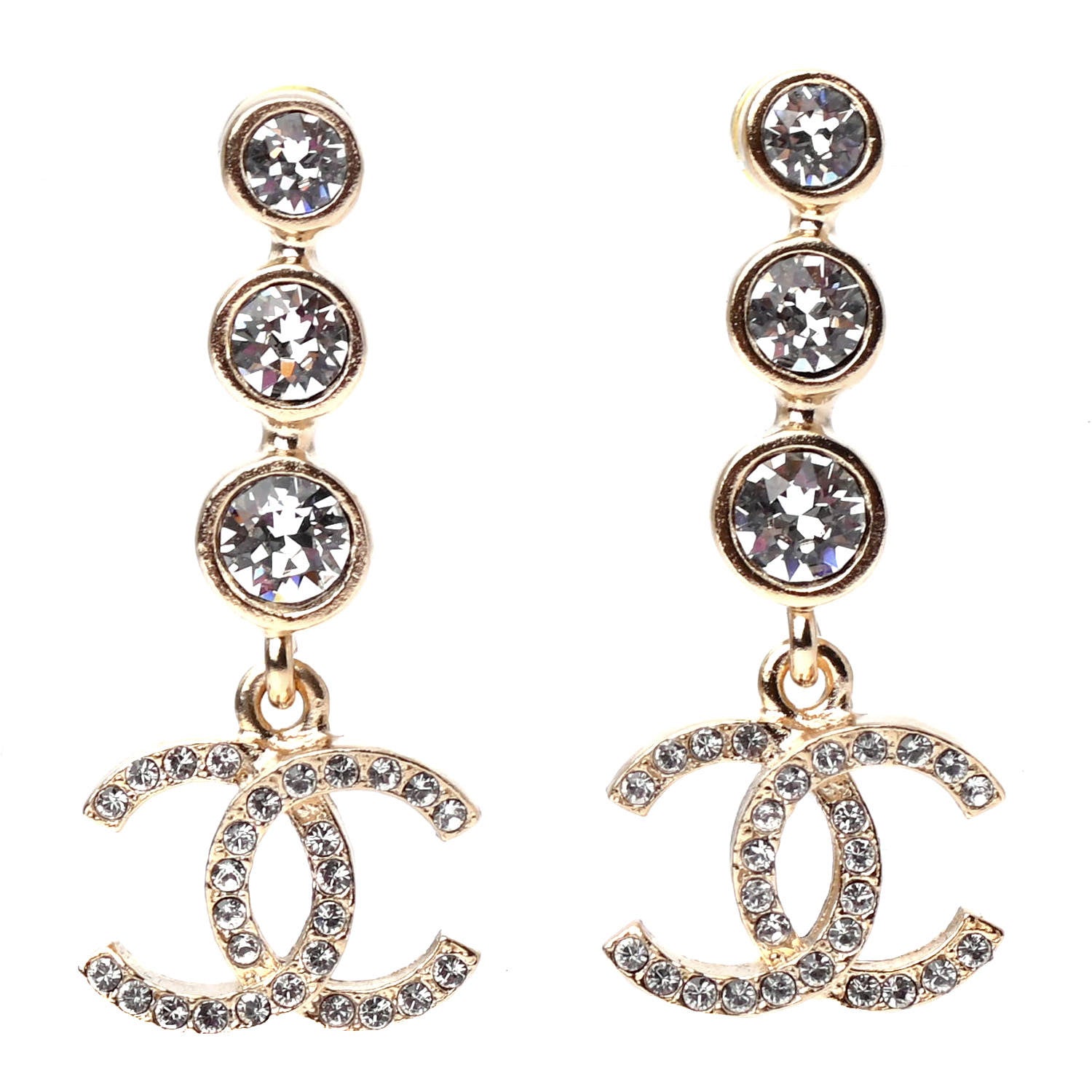 Chanel Crystal CC Drop Earrings Gold 1 of 4
