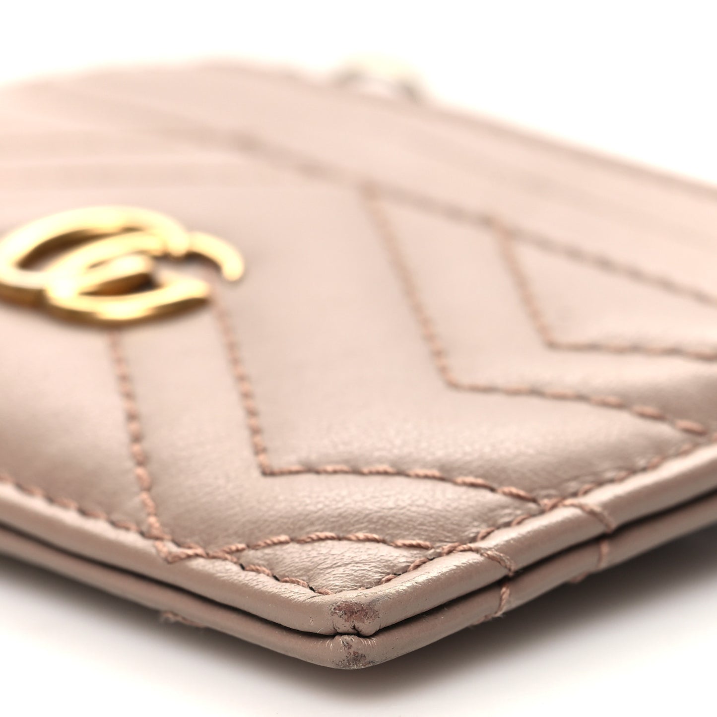 Calfskin Matelasse GG Marmont Key Case Card Holder Porcelain Rose