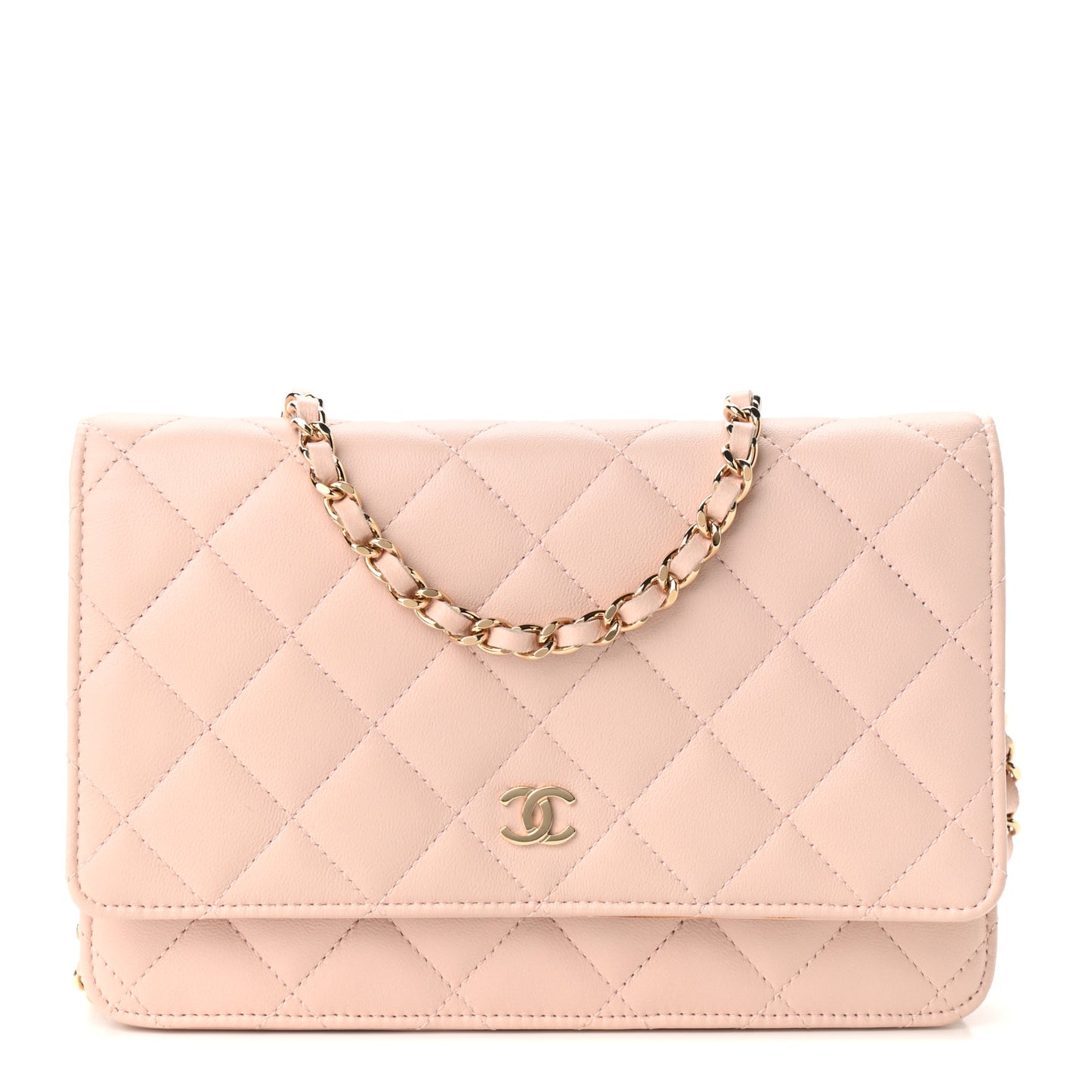 Lambskin Quilted Wallet On Chain WOC Light Pink