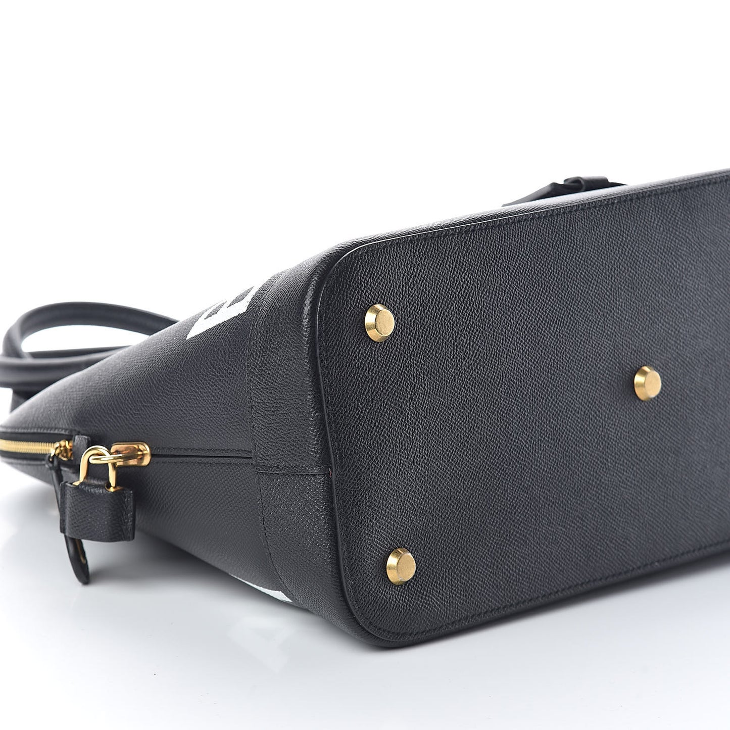 Signature Grained Calfskin Logo M Ville Top Handle Bag Black