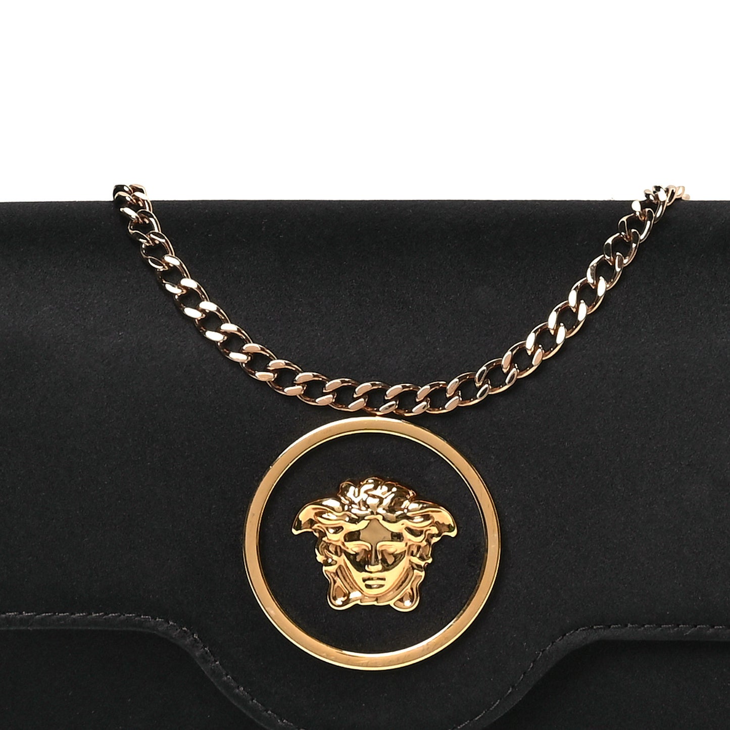 Satin La Medusa Envelope Clutch Black