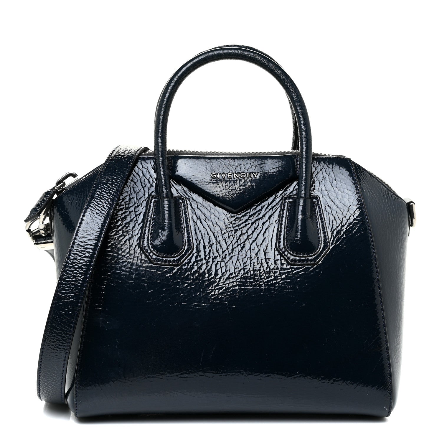 Givenchy Crinkled Patent Deerskin Small Antigona Deep Blue 1 of 19