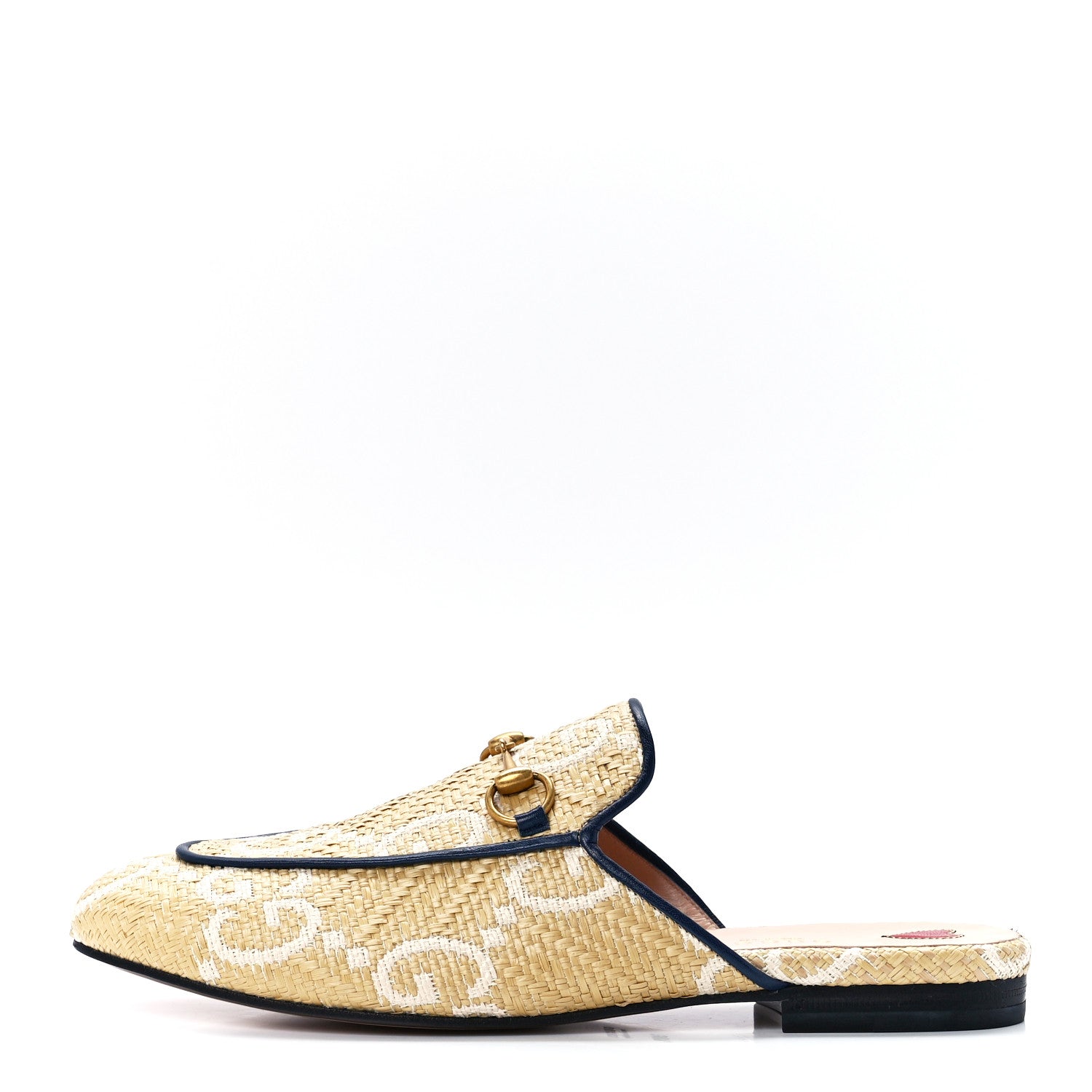 Gucci Raffia Malaga Kid GG Monogram Chevron Horsebit Womens Princetown Slippers 38.5 Natural Mystic White Blue Agata 1 of 9