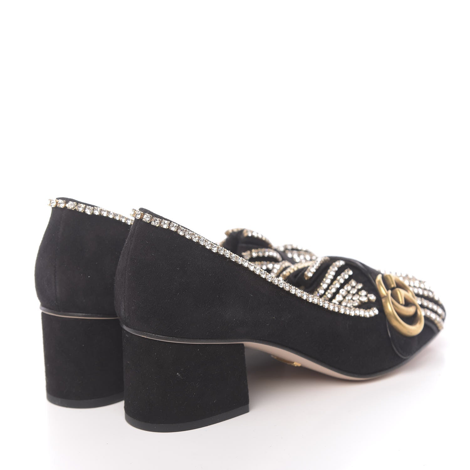 Gucci Kid Scamosciato Crystal GG Marmont Fringe 50mm Loafer Pumps 36 Black 4 of 9