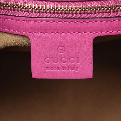 Gucci GG Supreme Monogram Moon Calfskin Small Zip Top Tote Beige Ebony Hibiscus Red New Rosette 6 of 7