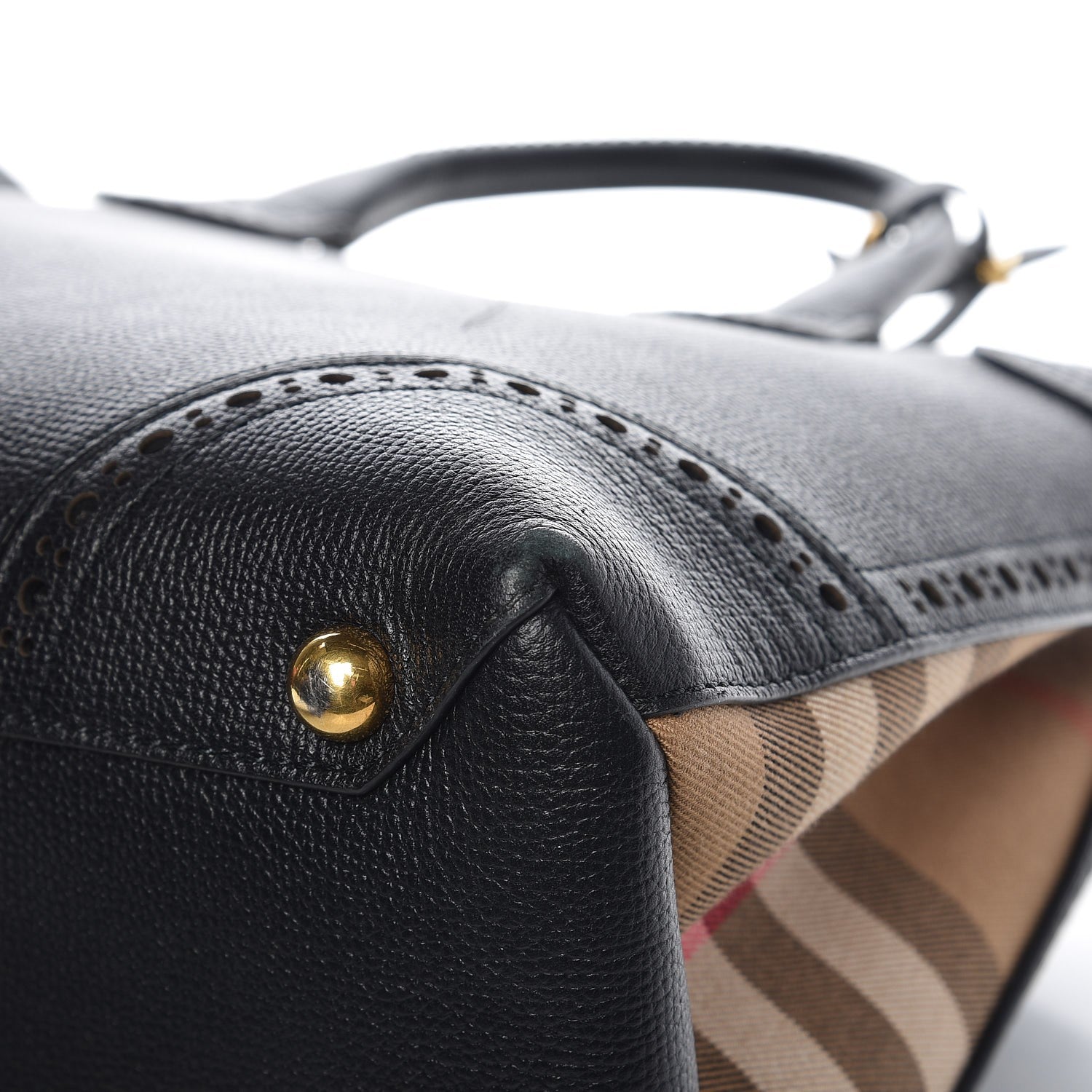 Burberry Grainy Calfskin Perforated House Check Medium Brogue Banner Tote Black 10 of 12