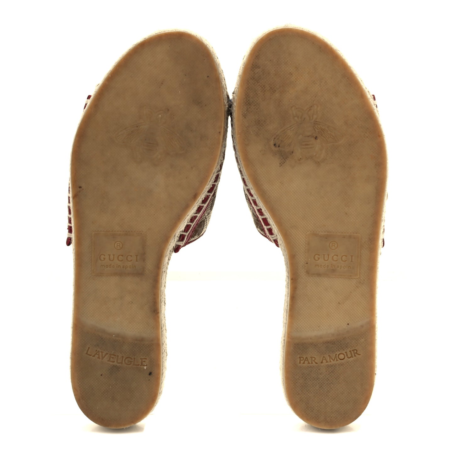 Monogram Matelasse GG Marmont Espadrille 20mm Slide Sandals 37.5 Beige Ebony New Cherry Red