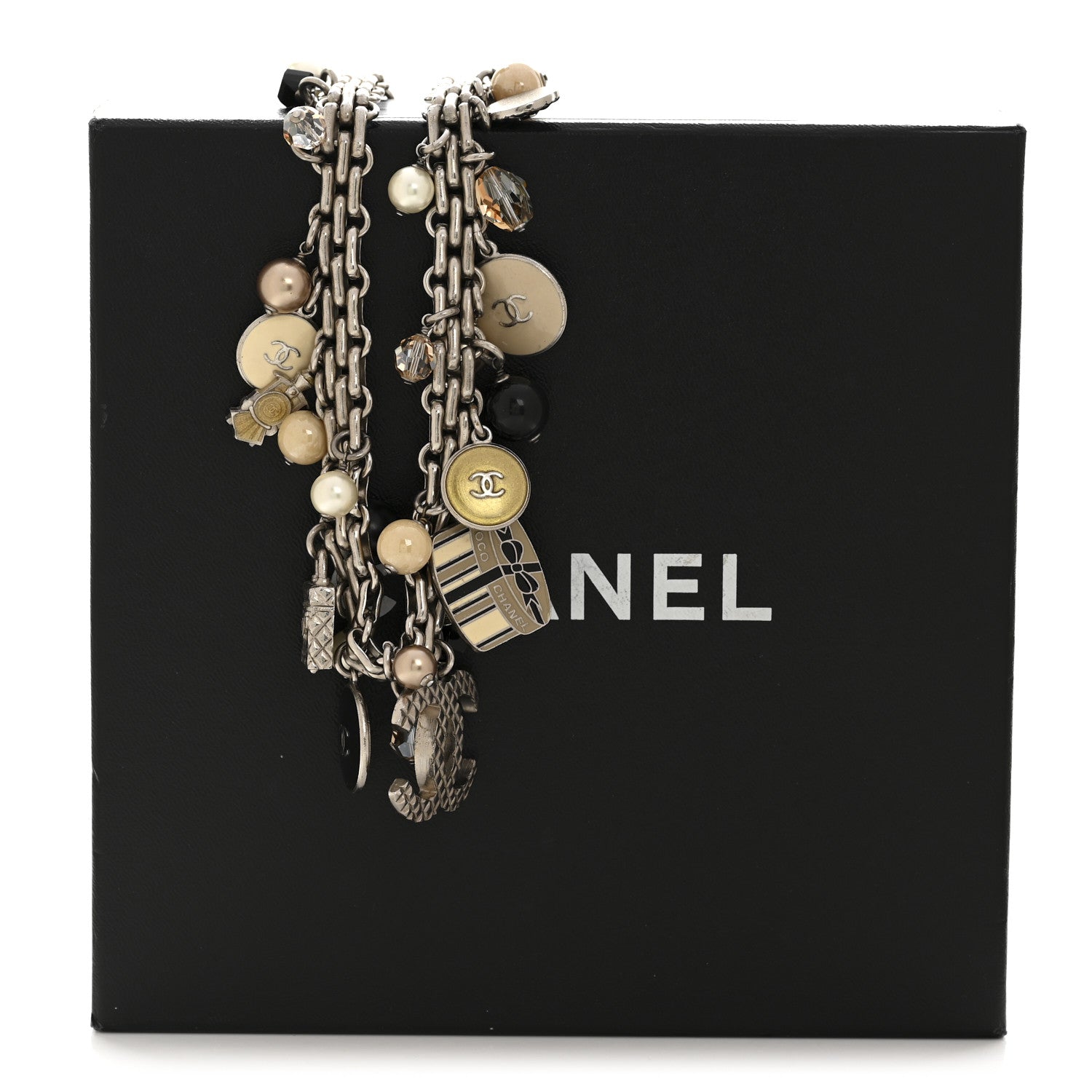 Chanel Enamel Pearl Charm Short Necklace Silver 8 of 8