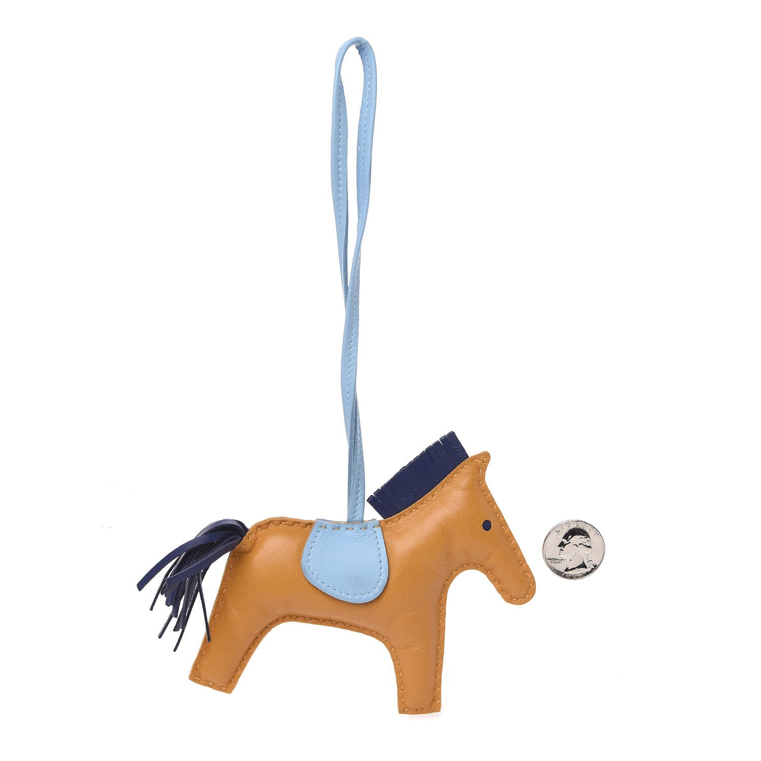Hermes Milo Lambskin Grigri Rodeo Horse Bag Charm MM Naturel Bouton D'Or Celeste Bleu Saphir 2 of 5