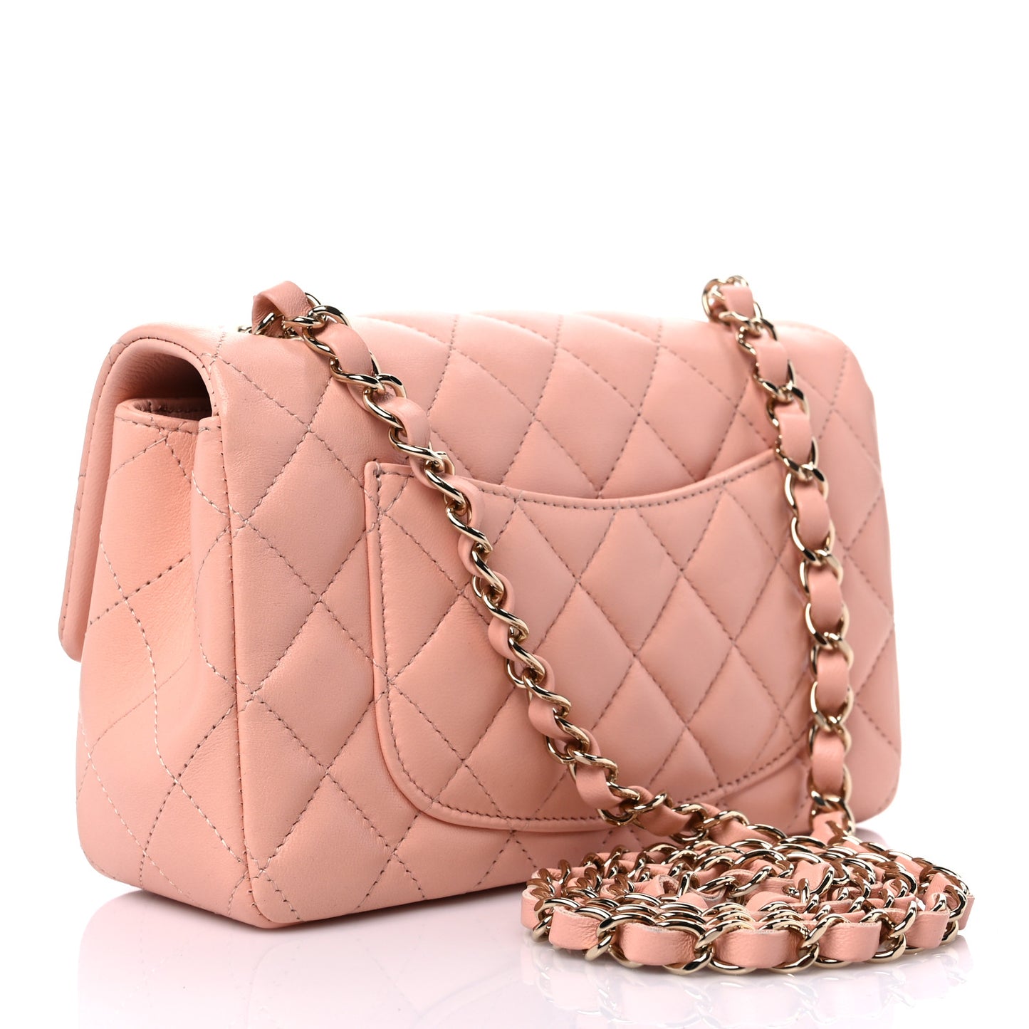 Lambskin Quilted Mini Rectangular Flap Light Pink