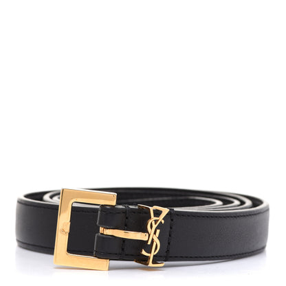 Saint Laurent Smooth Calfskin Monogram Narrow Square Buckle Belt 90 36 Black 1 of 6