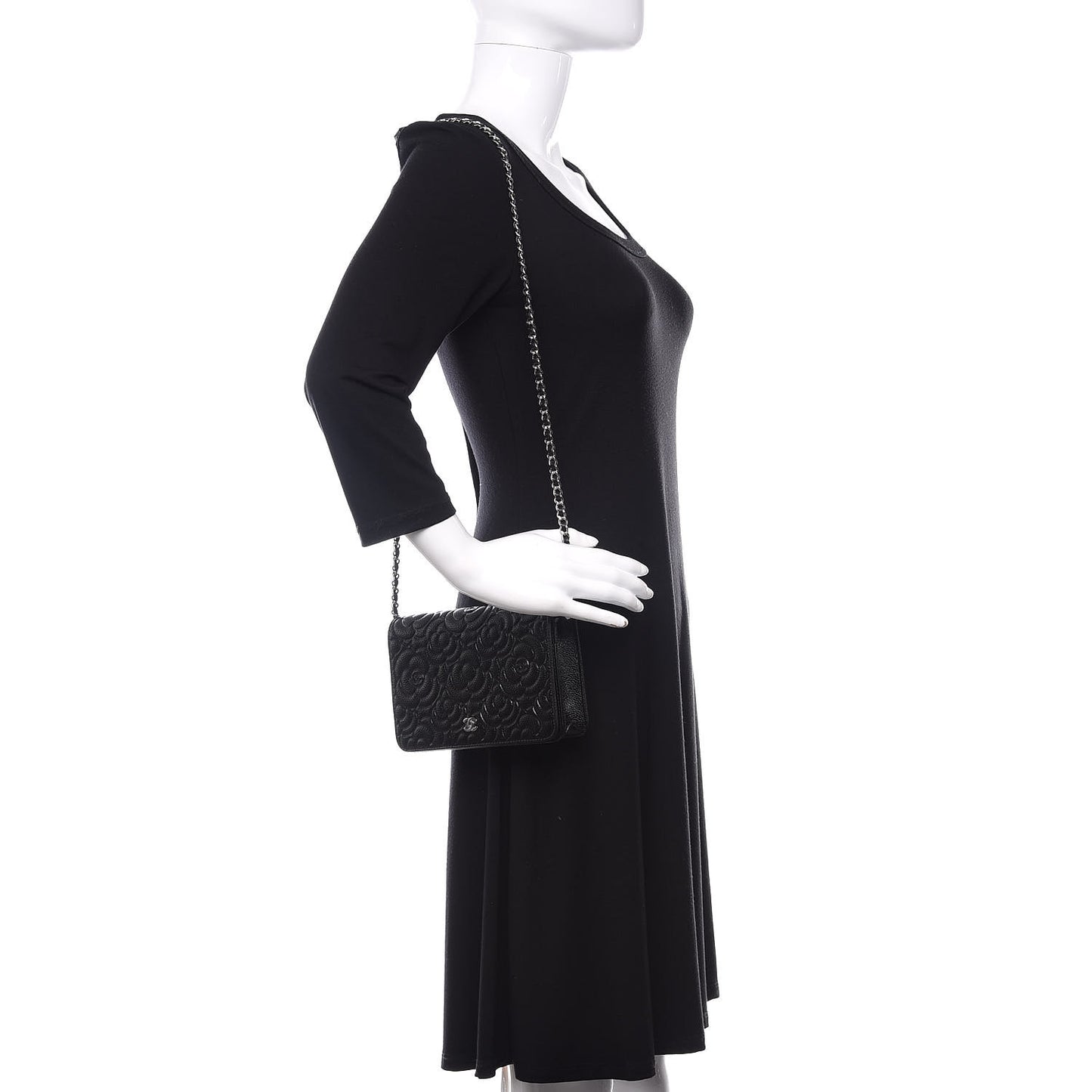 Caviar Camellia Embossed Wallet On Chain WOC Black