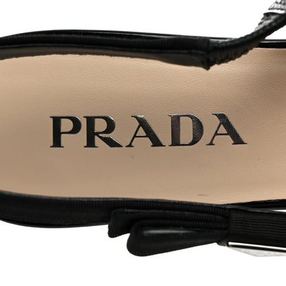Prada Vernice Metal Triangle Logo Pointed Toe 55mm Slingback Pumps 39 Black 6 of 8