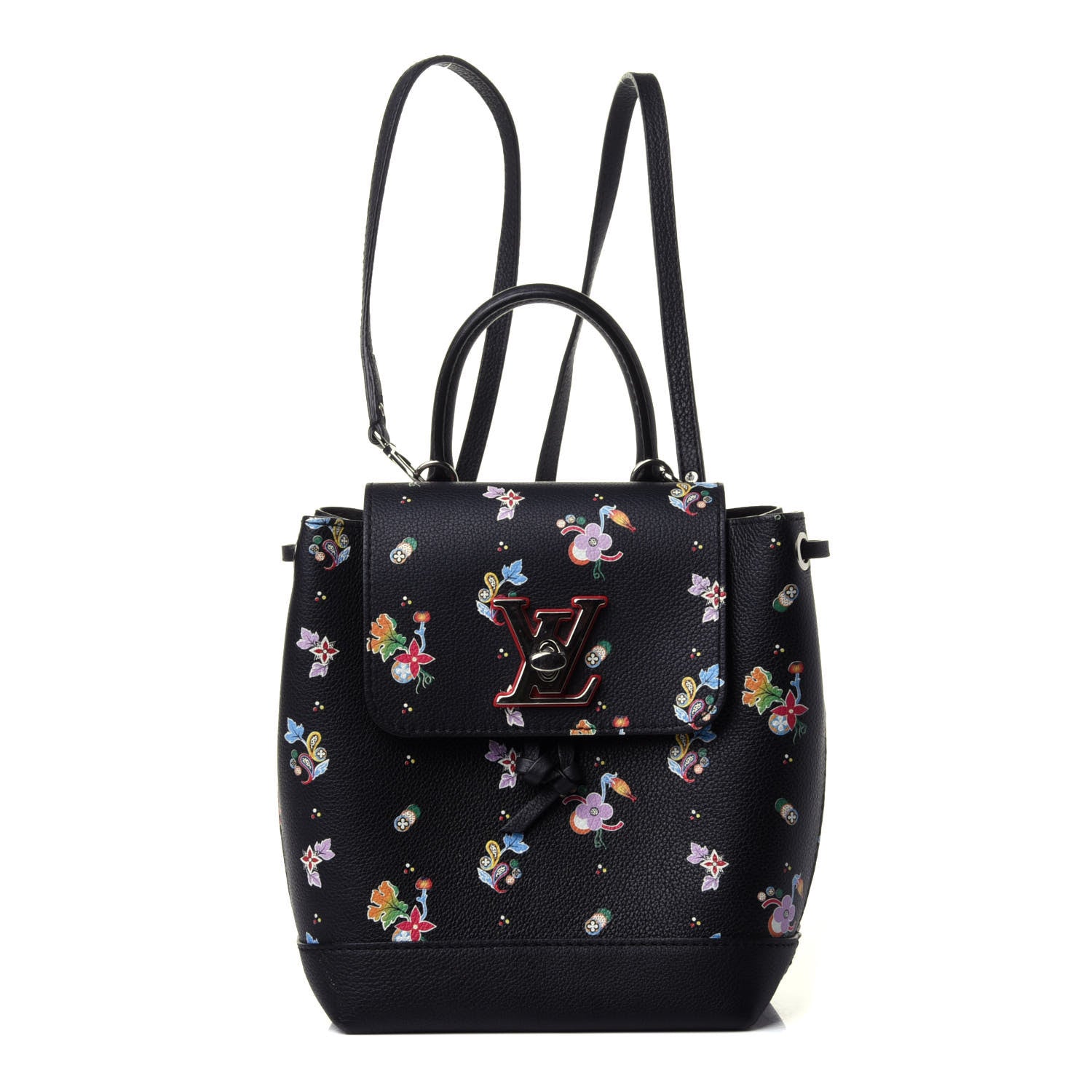 Louis Vuitton Calfskin Flower Lockme Mini Backpack Black Multicolor 1 of 8