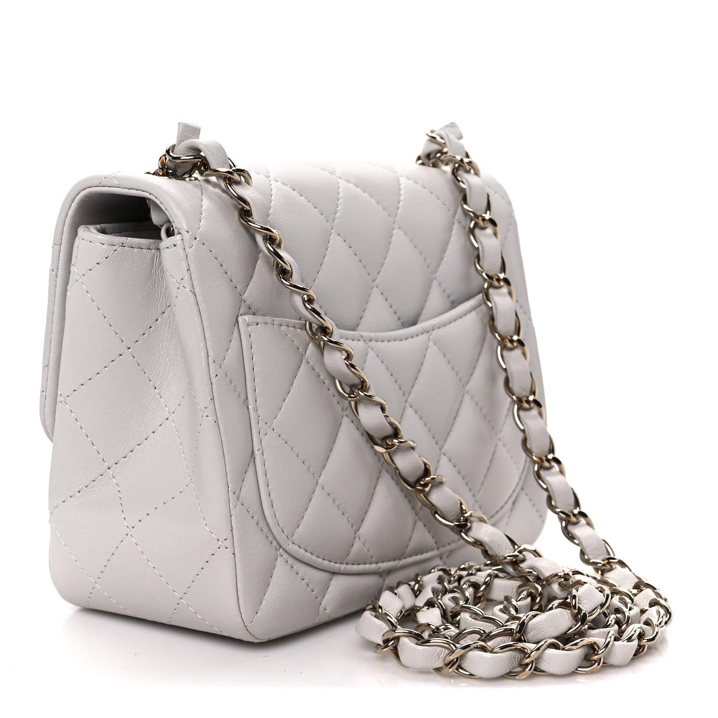 Lambskin Quilted Mini Square Flap Light Grey